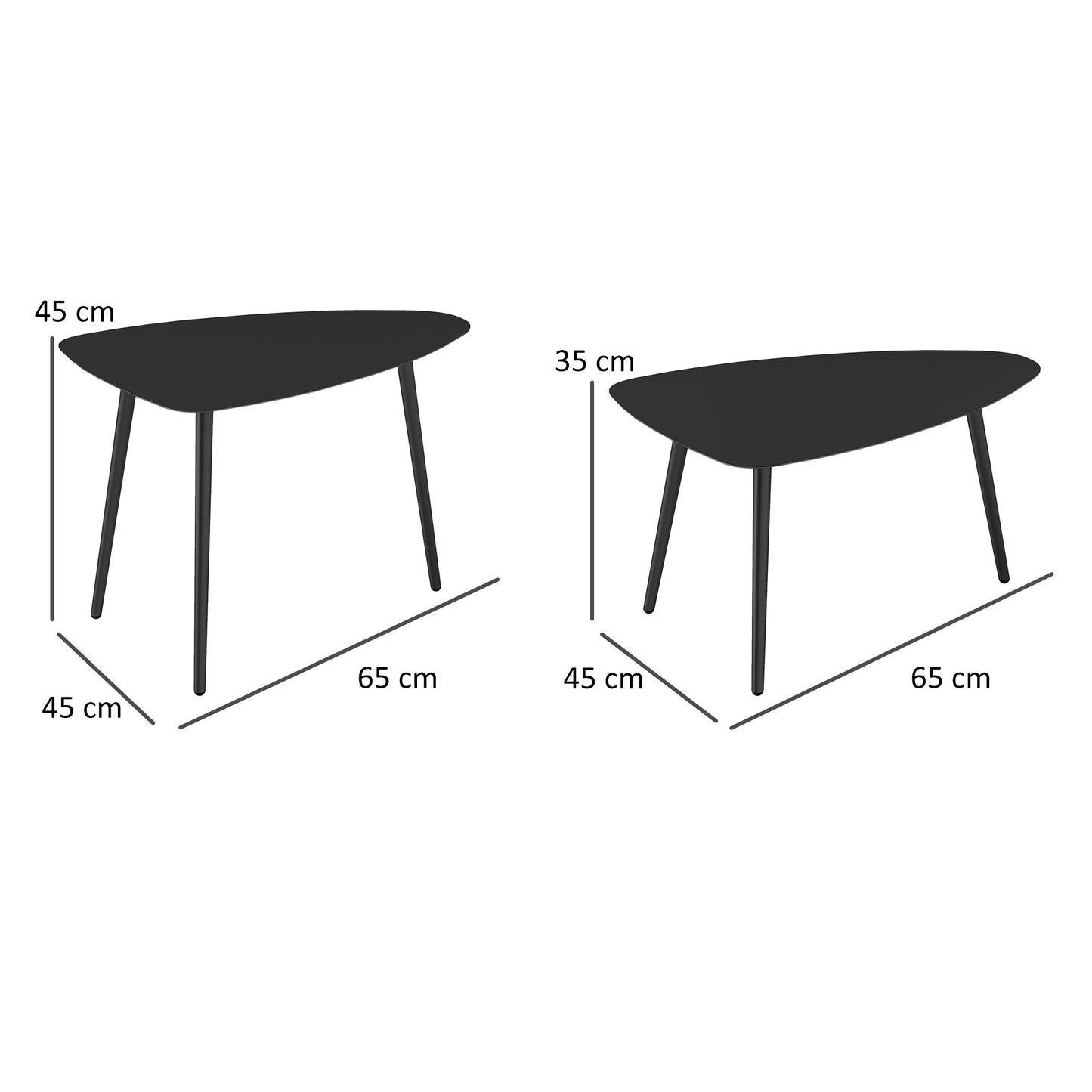 Outsunny Couchtisch 2er Set, Wetterfest Balkontisch aus Stahl, Beistelltisch im Geometrischem Design Schwarz