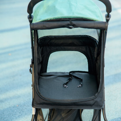 PawHut Haustierbuggy Hundebuggy, klappbar, mit Regenschutz, 2 Getränkehalter, Blau + Grün