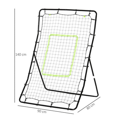 HOMCOM Baseball Rebounder, Tragebar Softball Pitchback-Netz, Rückprallnetz mit Ziel Zone, verstellbarem Winkel Pitching Netz für Basebälle Softbälle, Metall, Schwarz