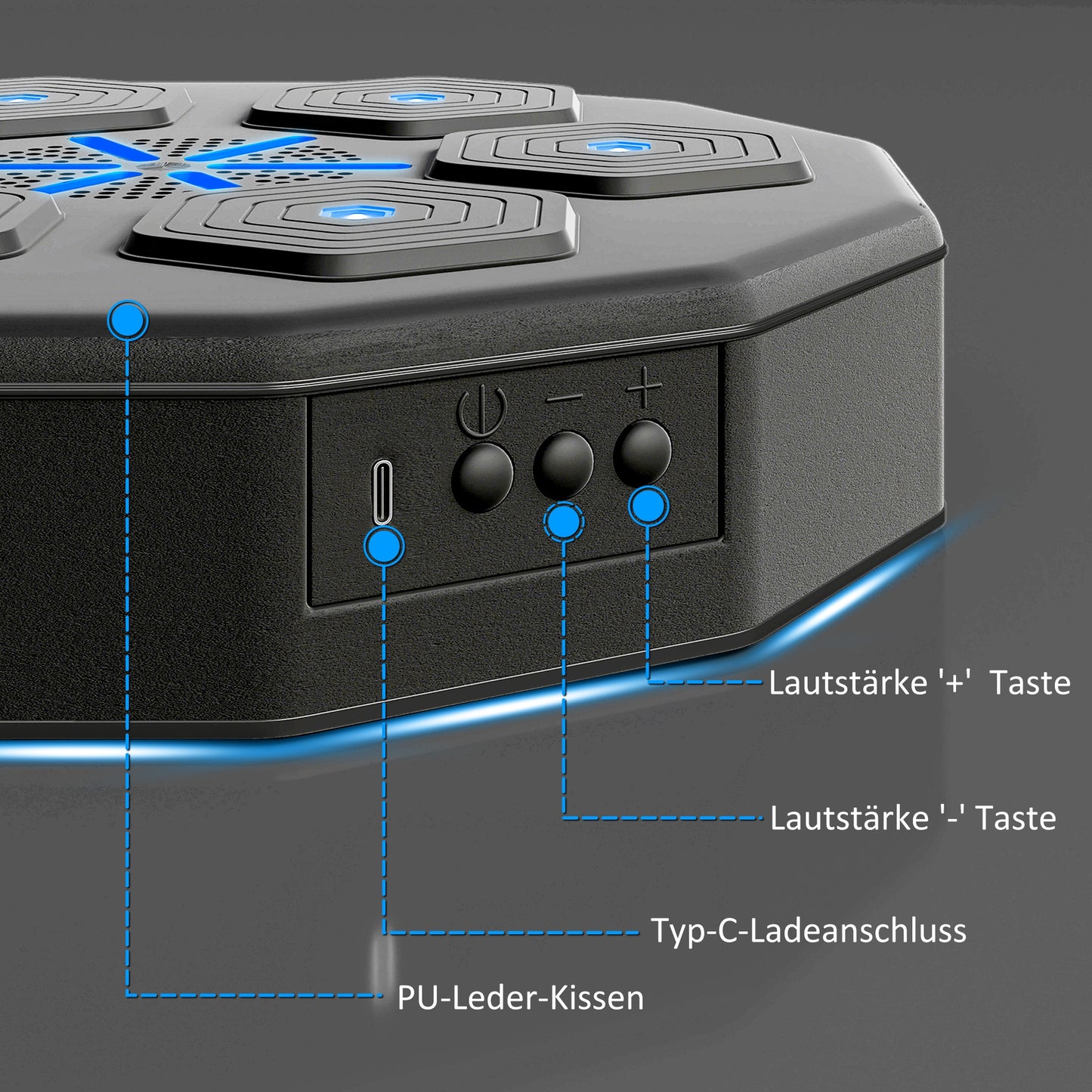 SPORTNOW Boxtrainer mit Musikfunktion, Bluetooth, leuchtende Punkte, Wandaufhängung, Kunstleder, Schwarz