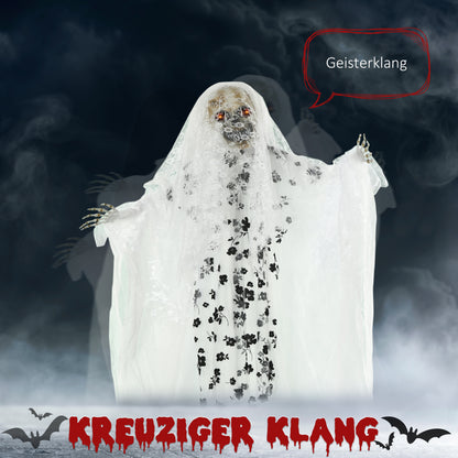 Outsunny Halloween-Dekoration Geisterbraut, Schreie & Augenleuchten, bewegungsaktiviert, 170cm groß, Indoor