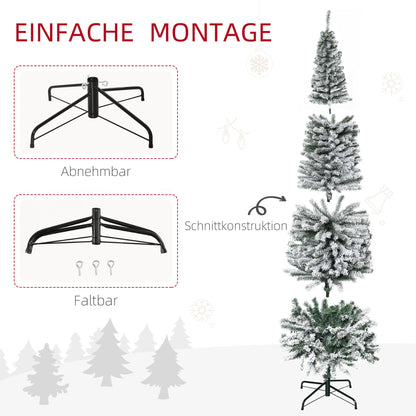 HOMCOM Künstlicher Weihnachtsbaum 180 cm Bleistift Kiefernbaum mit Schnee, 492 Spitzen für drinnen
