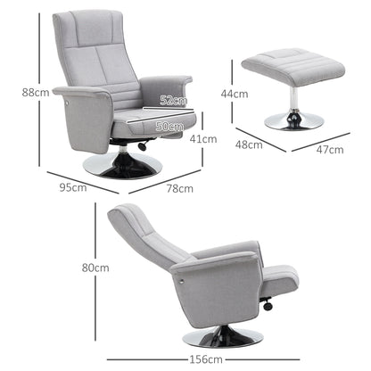 HOMCOM Massagesessel mit Hocker، neigbare Lehne، 78 × 95 × 88 سم، Hellgrau