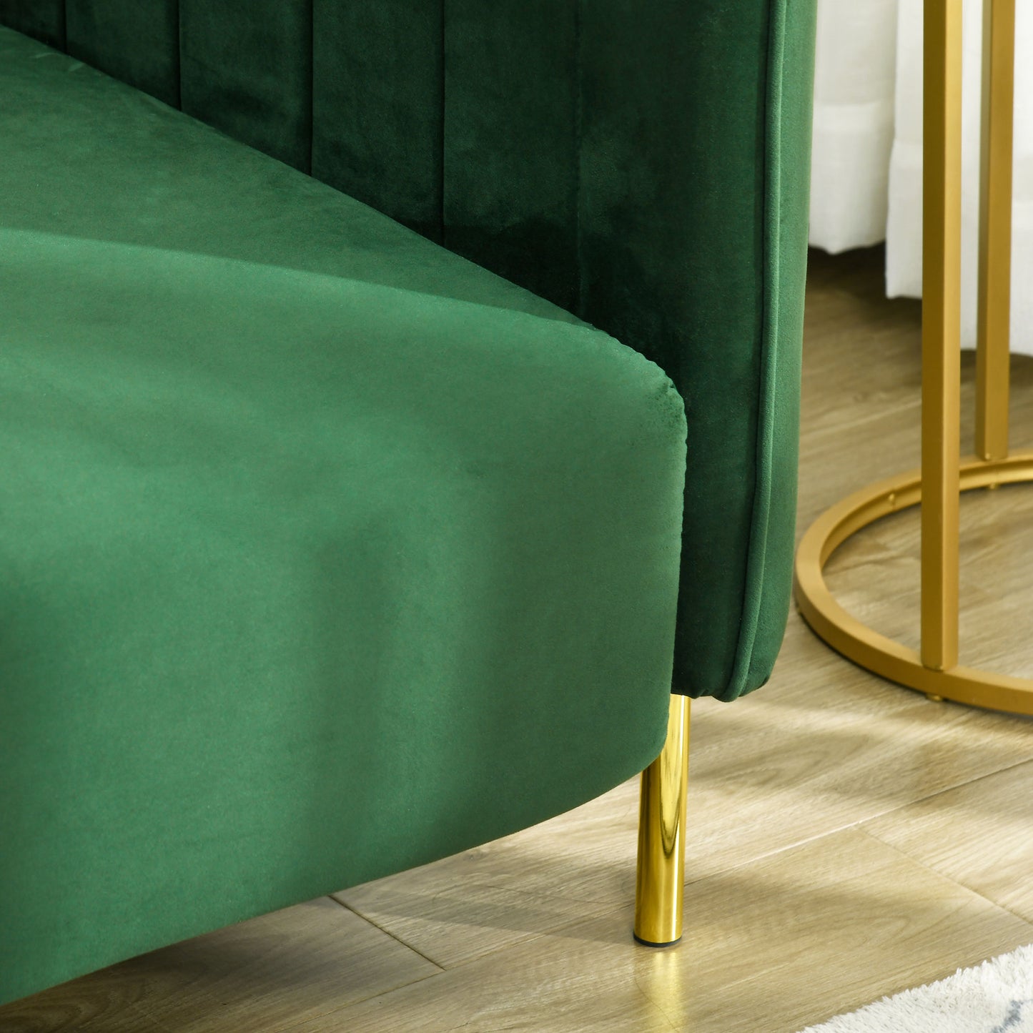 HOMCOM Sofa 3-Sitzer-Sofa Couch, inkl. 2 Kissen, Samtoptik, Retro-Design, abnehmbarer Bezug, 195 cm x 88 cm x 76 cm Grün