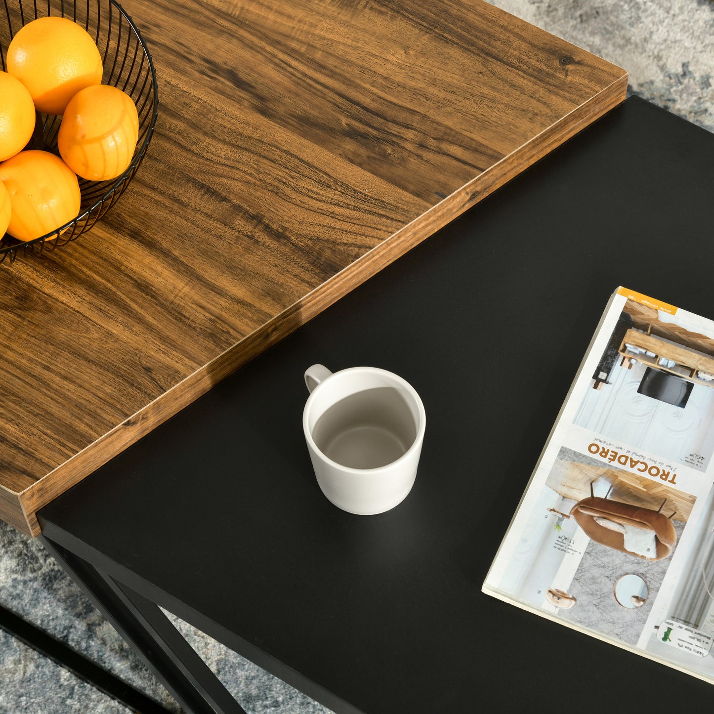 HOMCOM Couchtisch-Set, 2 Beistelltische, Industrial Design, Stahlrahmen, Holz/Schwarz