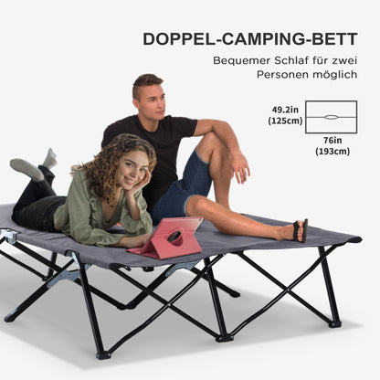 Outsunny Campingliege, Campingbett für bis zu 2 Personen, 193L x 125B x 40H cm, Grau