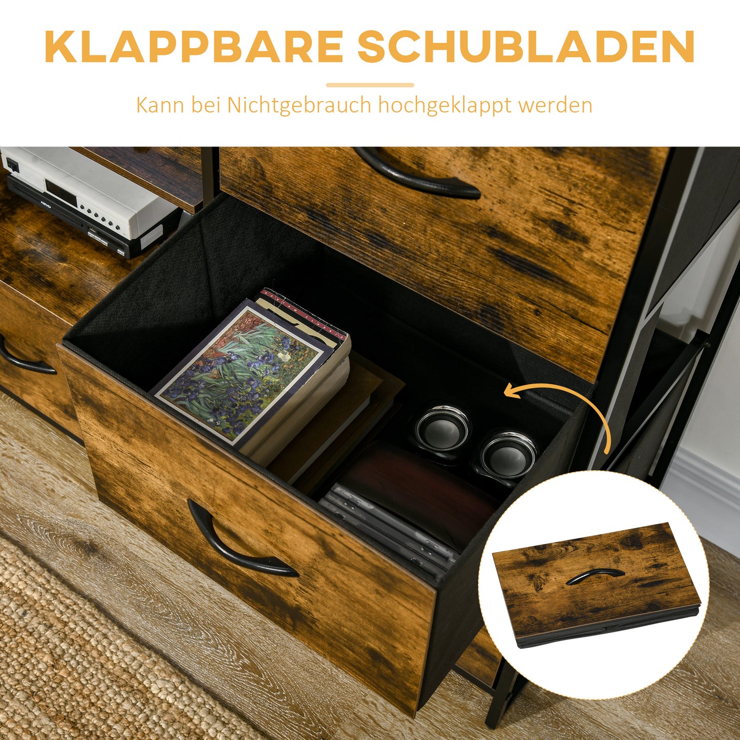 HOMCOM Aufbewahrungsregal mit Schubladen, offener Stauraum, Stahlrahmen, verstellbare Füße, 44x40x155 cm