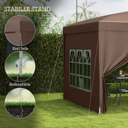 Outsunny 3 x 3 m Pavillon mit 4 Seitenwänden, Fenster, Festzelt mit UV-Schutz, Gartenzelt inkl. Tragetasche, Stahl, Kaffee