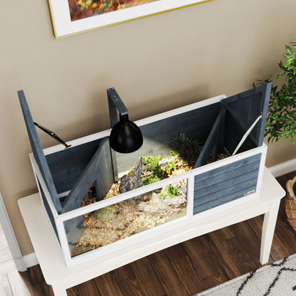 PawHut Schildkrötenhaus mit leicht zu öffnender Oberseite, Lampenvorrichtung, transparenter Front, 120 x 50 x 40 cm, Grau