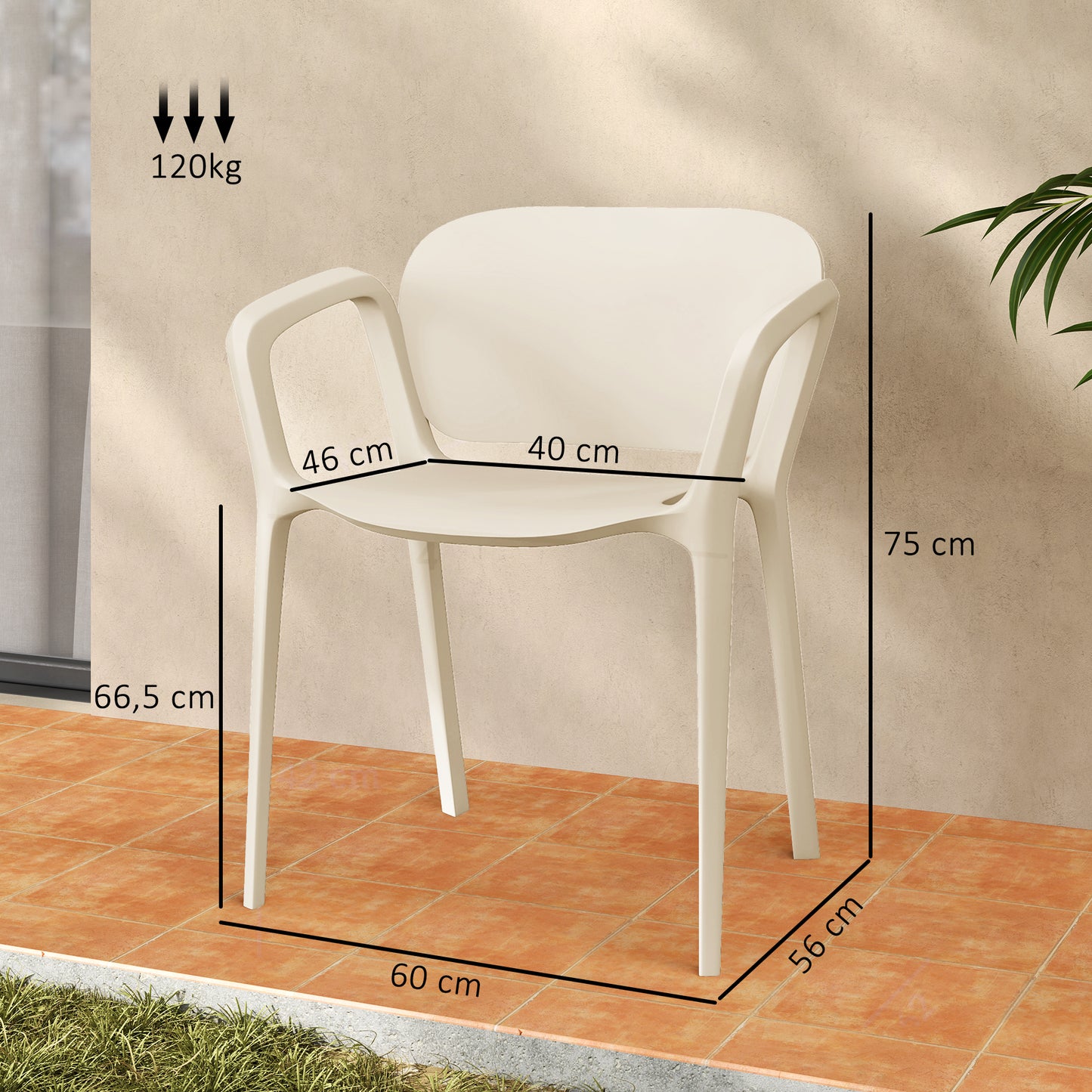 Outsunny Gartenstuhl 4er Set wetterfest Gartenstühle aus Kunststoff Stapelstuhl mit Armlehne Rückenlehne bis 120 kg belastbar
