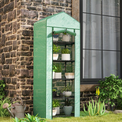 Outsunny Mini-Gewächshaus für Blumen oder Gemüse, Stahl, Kunststoff, 69L x 49B x 193H cm, Grün