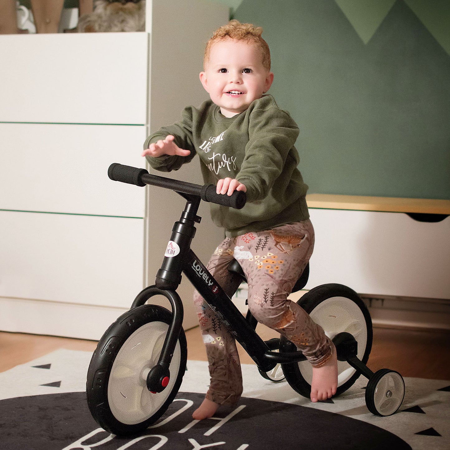 HOMCOM Kinder Laufrad ab 2-5 Jahre Lauflernrad mit Stützrädern، Pedalen، Höhenverstellbarem Sitz، دراجة التوازن Spielzeug für Kleinkinder Erste Geburtstag Geschenk، Schwarz