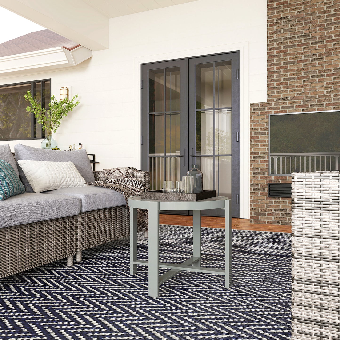 Outsunny Beistelltisch Gartentisch Rund wetterfest Aluminium Balkontisch mit Marmoroptik Grau