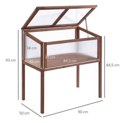 Outsunny Hochbeet aus Holz Frühbeet 90 x 50 x 93 cm Gewächstisch mit Abdeckung wetterfes Kräuterbeet Pflanzkasten für Garten, Balkon und Terrasse Braun