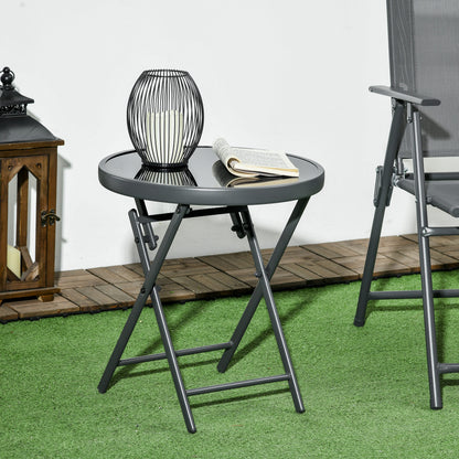 Outsunny Klappbarer Beistelltisch, Outdoor-Klapptisch, mit Tischplatte aus gehärtetem Glas, für Terrasse, 45 x 45 x 50 cm Schwarz