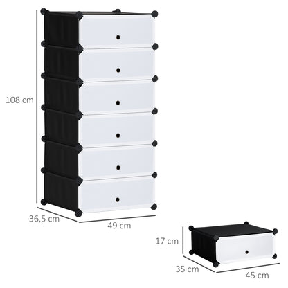 HOMCOM Modulares Regalsystem für 6 Paar Schuhe, 49 cm x 36,5 cm x 108 cm, Schwarz