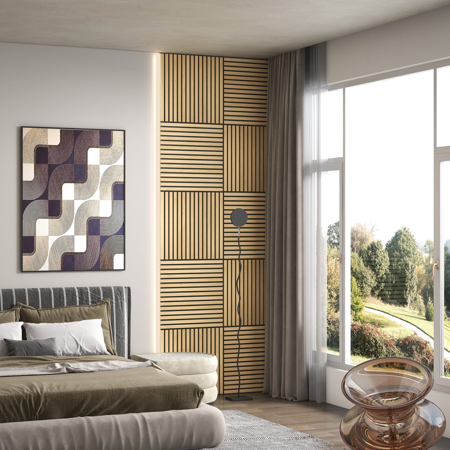 HOMCOM Akustikpaneel, Schallabsorption, DIY Lamellenwand, MDF & Polyester, einfache Installation, Eiche