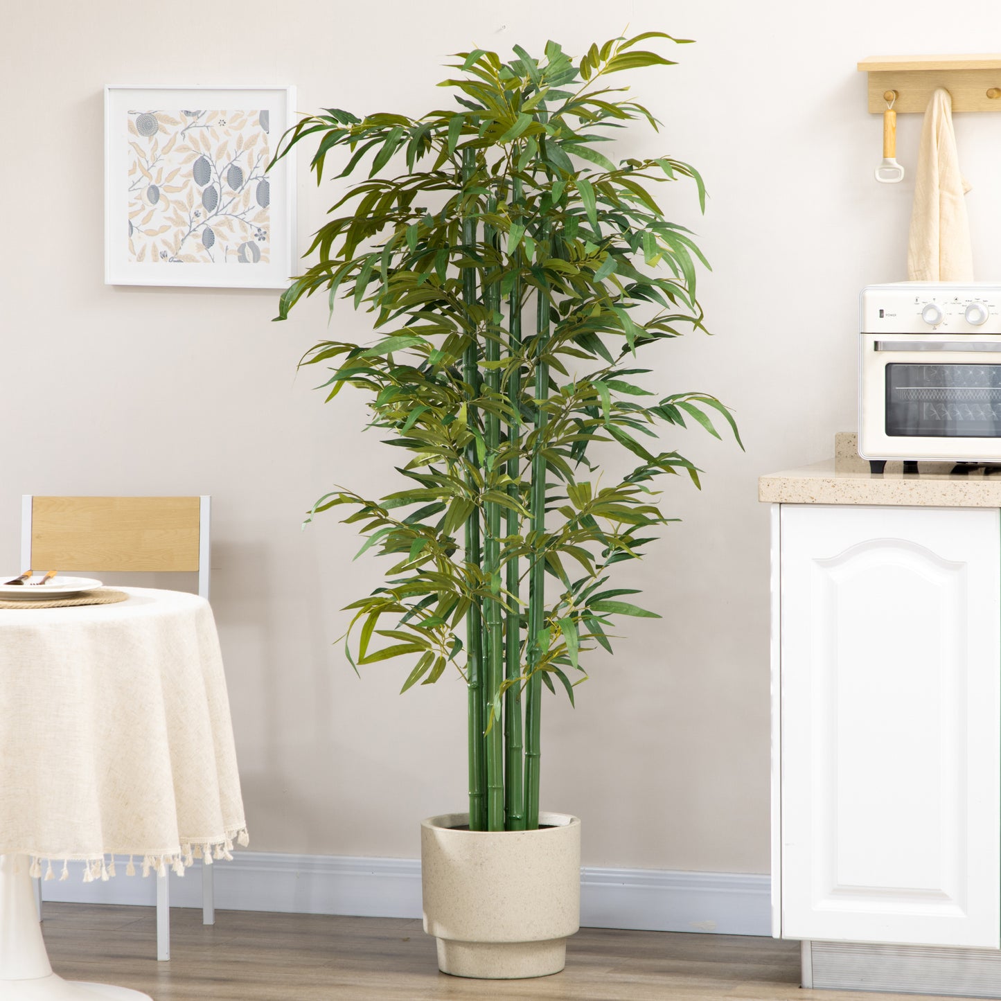 HOMCOM Kunstbambus, realistisches Aussehen, mit Blumentopf, für Indoor, 180 cm, Grün/Schwarz