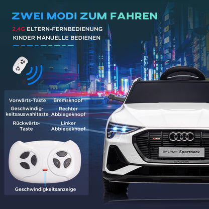 HOMCOM Elektro Kinderauto 12V Elektrofahrzeug Audi E-tron Elektroauto mit Fernbedienung, Sicherheitsgurt, Musik (MP3/USB/TF), Kinderfahrzeug für Kinder 3-5 Jahre, 3-5 km/h, Weiß