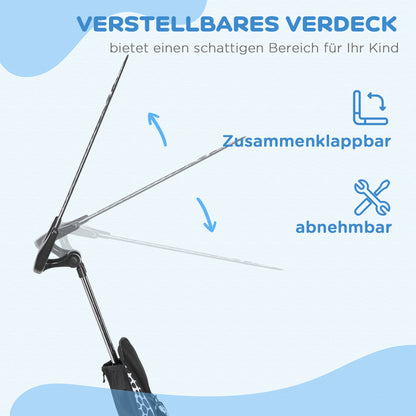 HOMCOM 6-in-1 Kinderdreirad mit Schiebestange, Dach, Gurt, Ablagekorb, für 1-5 Jahre, Weiß