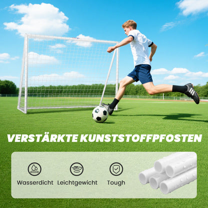 SPORTNOW Fußballtor، Robustes Netz، Kunststoff-Rahmen، Heringe، 240L x 90B x 180H سم، Weiß
