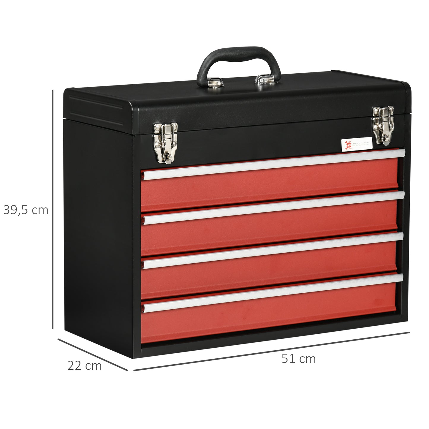 DURHAND Werkzeugkoffer، Werkzeugkasten، 4 Schubladen، abschließbar، Stahlgehäuse، schwarz+rot، 51 x 22 x 39,5 سم