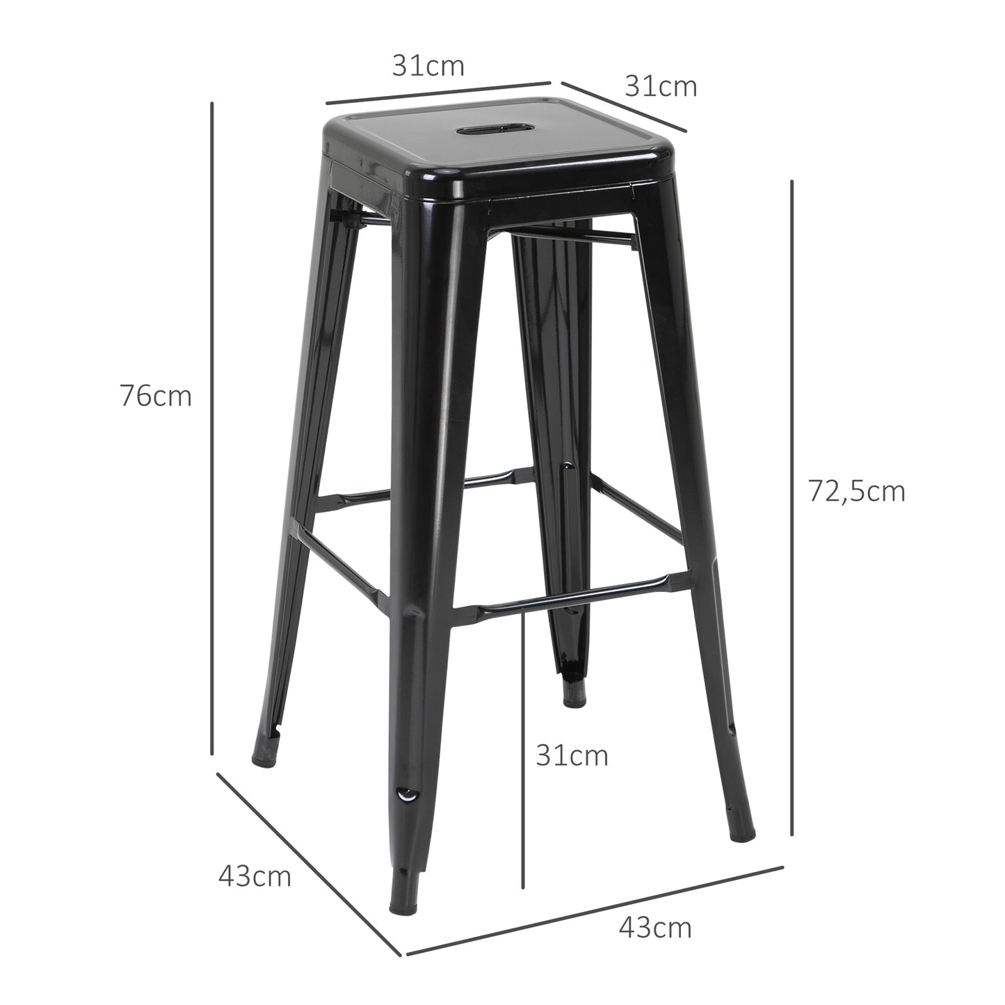 HOMCOM 4er-Set Barhocker aus Metall, für drinnen und draußen, stapelbares Design, Schwarz