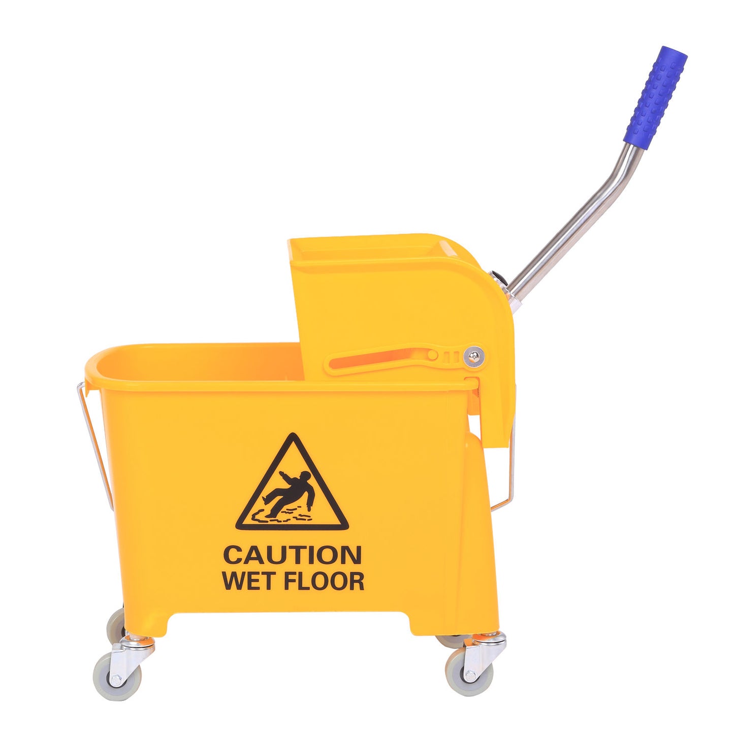 HOMCOM 20 L Mopp-Eimer mit Auswringer und Griff, Wischmopp-Eimer auf Rädern, Kunststoff, Gelb