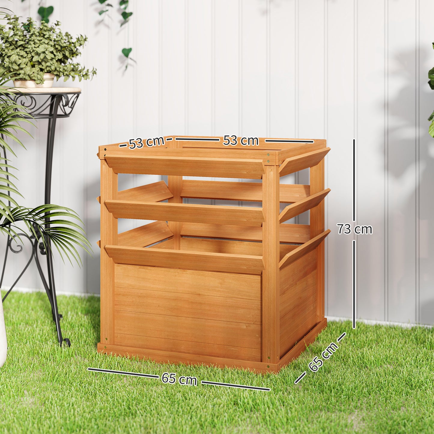 Outsunny Hochbeet Pflanzkasten mit Rankgitter, Spalier Pflanzkübel Blumenkasten Holz 65 x 65 x 60 cm Karamellbraun