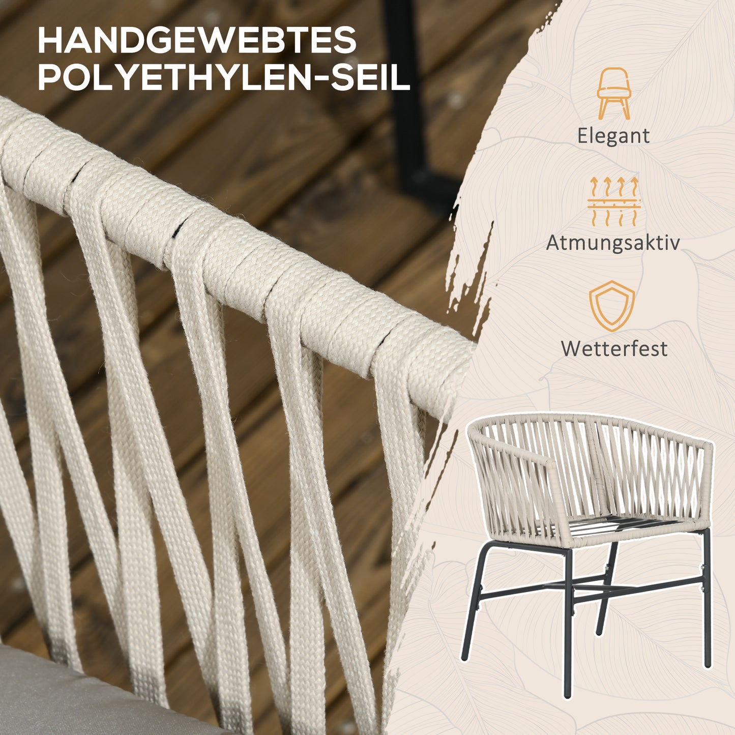 Outsunny Terrassenstuhl 2er-Set، Boho-Stil، bequeme Sitzschal، Sitzauflagen،washbarer Bezug، Metallrahmen، بيج
