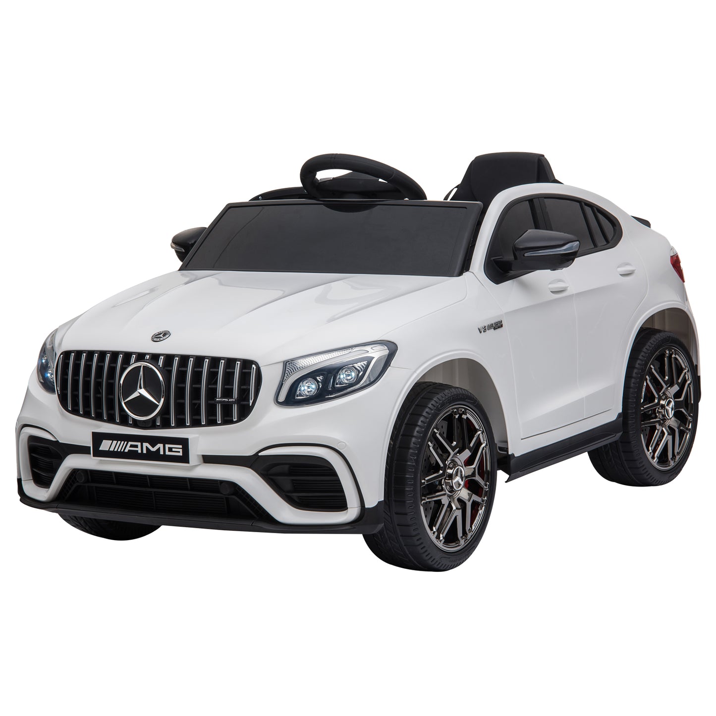 HOMCOM Kinderfahrzeug 12V Mercedes-Benz AMG GLC63S COUPE lizenzierter Elektroauto mit Fernbedienung Sicherheitsgurt 2 x 35W Motoren MP337-60 Monate Weiß 115 x 70 x 55 cm