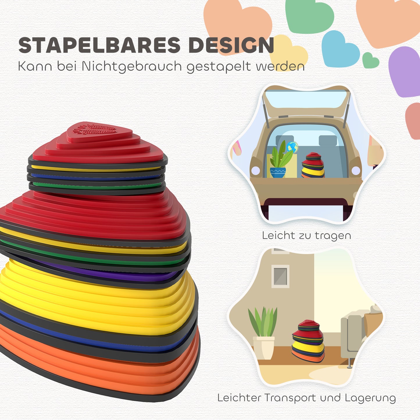 AIYAPLAY 11er-Set Trittsteine, rutschfestes Design, für drinnen & draußen, stapelbar, Bunt