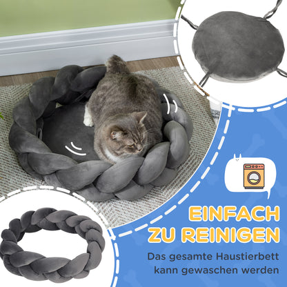 PawHut Haustierbett inkl. Kissen, Katzenbett, Hundekorb, waschbar, 55 cm x 55 cm x 14 cm, Grau