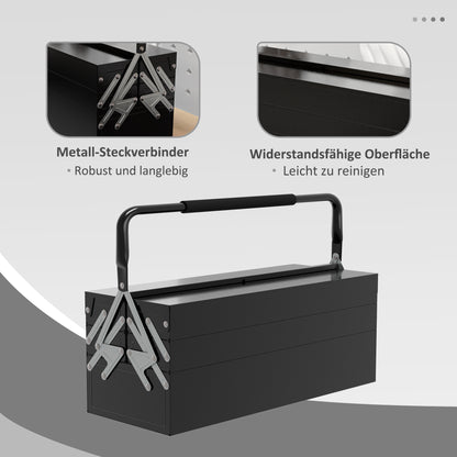 DURHAND Werkzeugkiste, Werkzeugkoffer mit 3 Etagen, Stahl, 56L x 20B x 41H cm, Schwarz