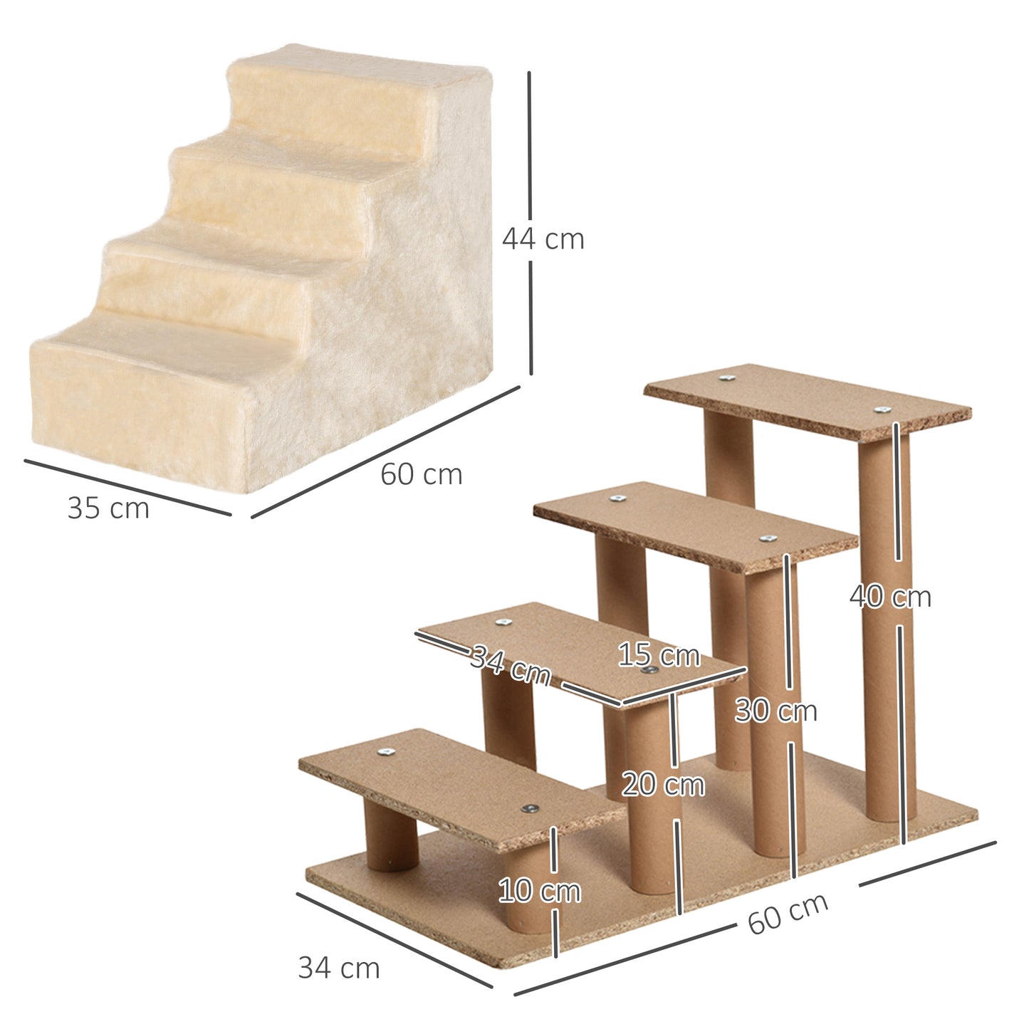 PawHut Hundetreppe 4-stuffig, 35 cm Katzentreppe für Bett und Sofa, Haustiertreppe für Hunde وKatzen bis 5 كجم، Plüschoptik، بيج