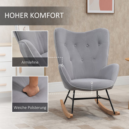 HOMCOM Schaukelstuhl mit Steppung, Holzkufen, Samtoptik, bis 150 kg, Hellgrau