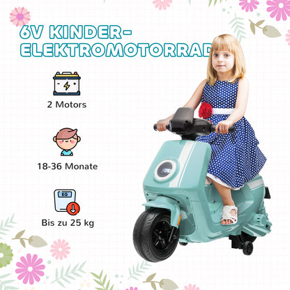 AIYAPLAY 6V Elektro-Motorrad für Kinder, mit Scheinwerfer und Musik, Vor- och Rückwärtsgang, Trainingsräder, 18-36 Monate, Grün