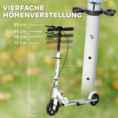 AIYAPLAY Kinderroller, Doppelte Bremsen, Metallrahmen, Fußstütze, faltbar, 3-8 Jahre, Weiß
