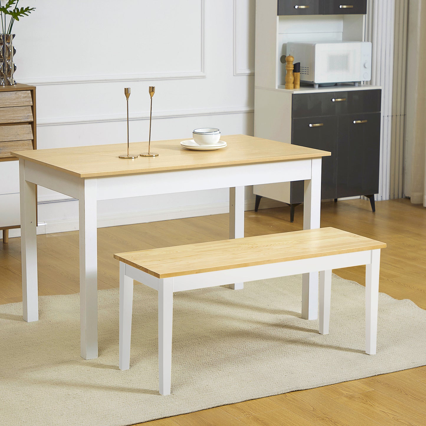 HOMCOM Sitzbank Holzbank 2er-Sitzbank, Massivholz, lackiert, Natur+ Weiß