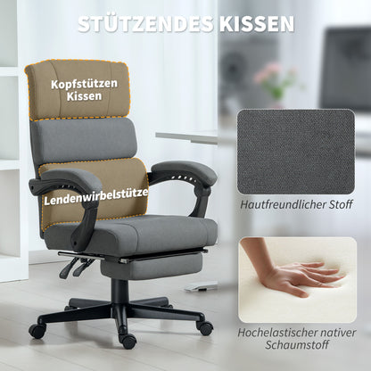 HOMCOM Gepolsterter Bürostuhl mit Samt-Optik, höhenverstellbar, rollbar, Grau