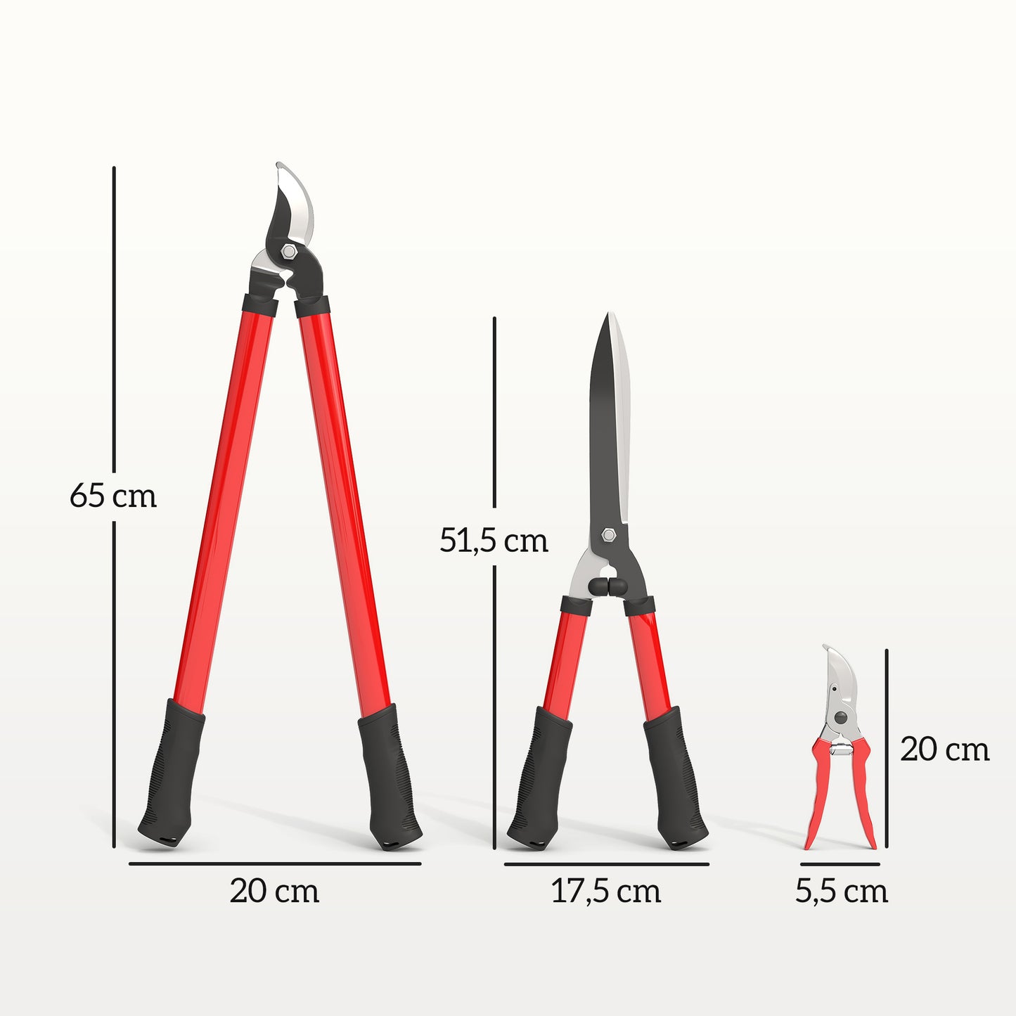 Outsunny Heckenschere Set 3-teilig Gartenschere Astschere mit Stahlklingen, Griff