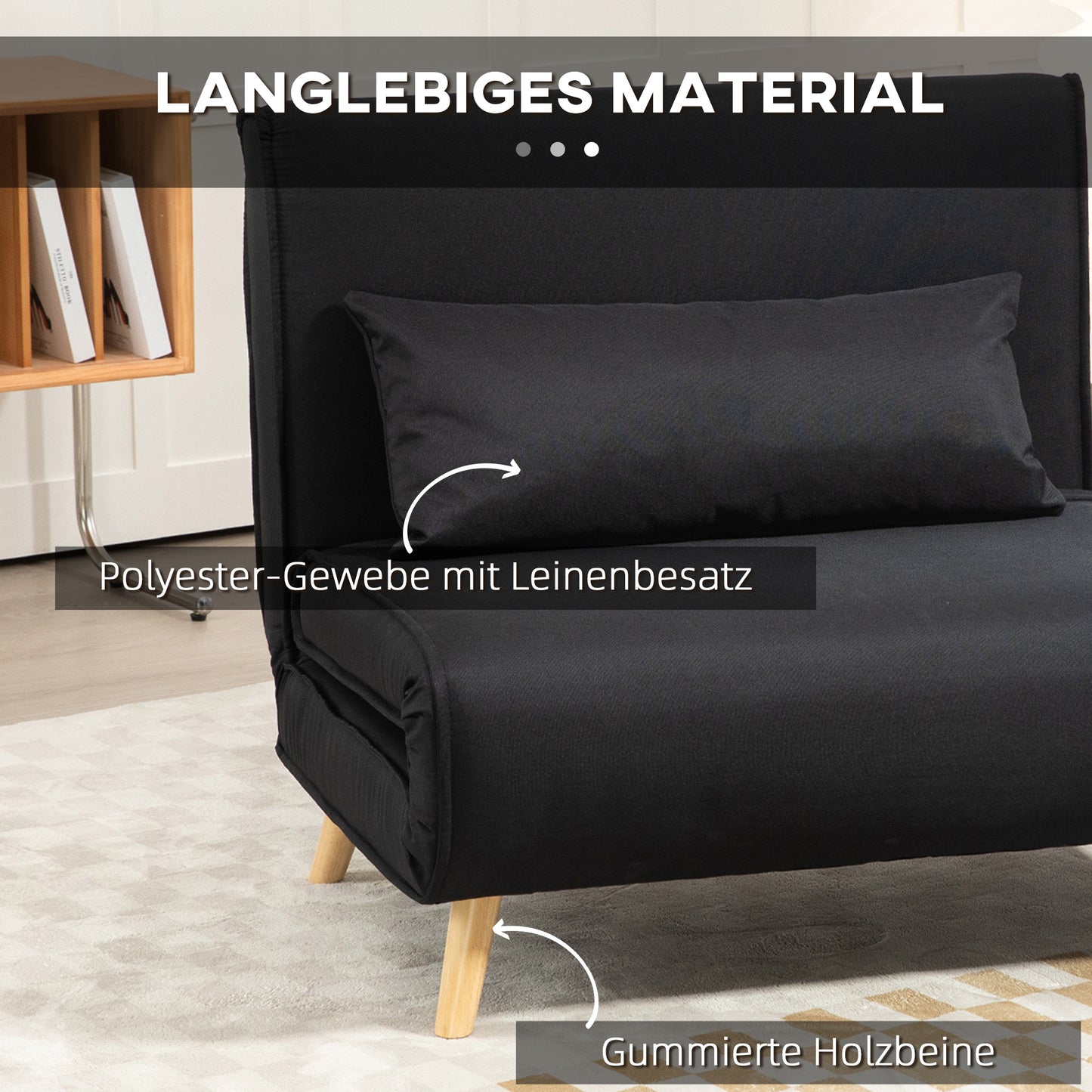 HOMCOM Relaxsessel mit Bettfunktion، لشخص واحد، تصميم حديث، مكرر 350 كجم، 94x78x80 سم، أسود