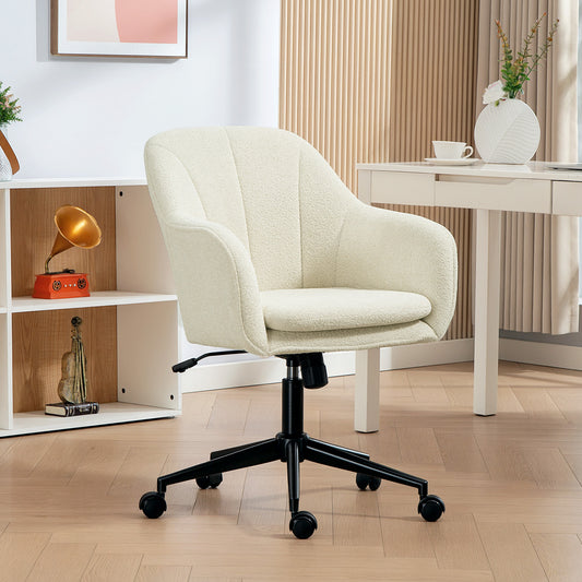 HOMCOM Bürostuhl mit Stoffbezug in Samtoptik, Schminkstuhl mit gewölbter Rückenlehne, für Schlafzimmer, Wohnzimmer, Beige