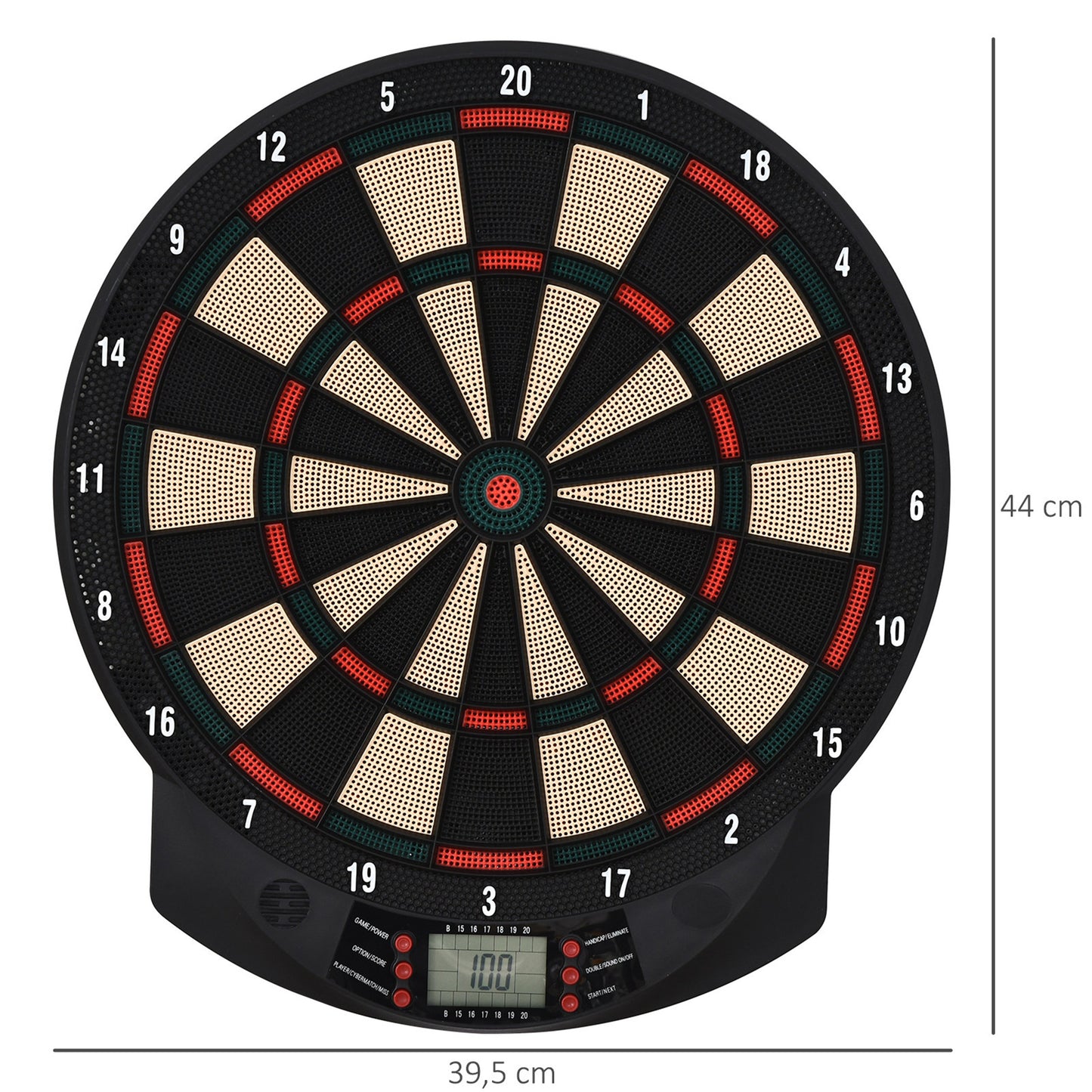 HOMCOM Elektronische Dartscheibe automatische Wertung Dartboard Dart-set mit 6 Darts 30 Dartköpfe 26 Spiele und 185 Trefferoptionen für 8 Spieler Soundeffekte Schwarz 44 x 39,5 x 2,2 cm