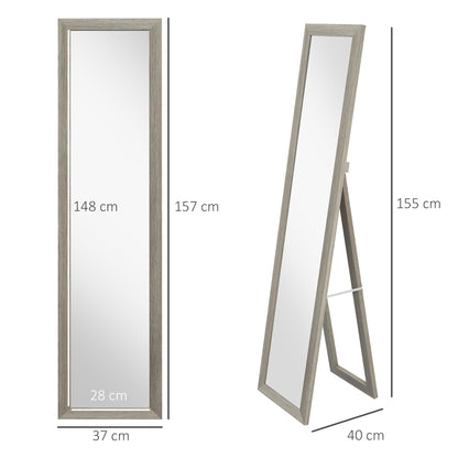 HOMCOM Standspiegel Bodenspiegel Wandspiegel, inkl. Wandbefestigung, Holzoptik, 37 cm x 40 cm x 155 cm, Braun
