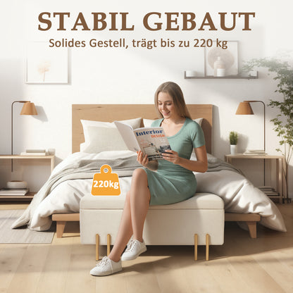 HOMCOM Polsterbank mit Stauraum, Truhenbank, Schaumstoff, Metall, Kautschukholz, 100 x 40 x 42 cm, Beige