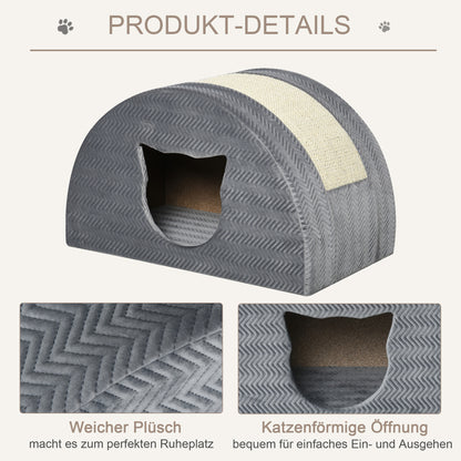 PawHut Katzenhöhle mit Kraztbrett Katzenbett Kratzhaus Katzenhaus Katzenwohnung Sisal Grau 48,5 x 30 x 30 cm