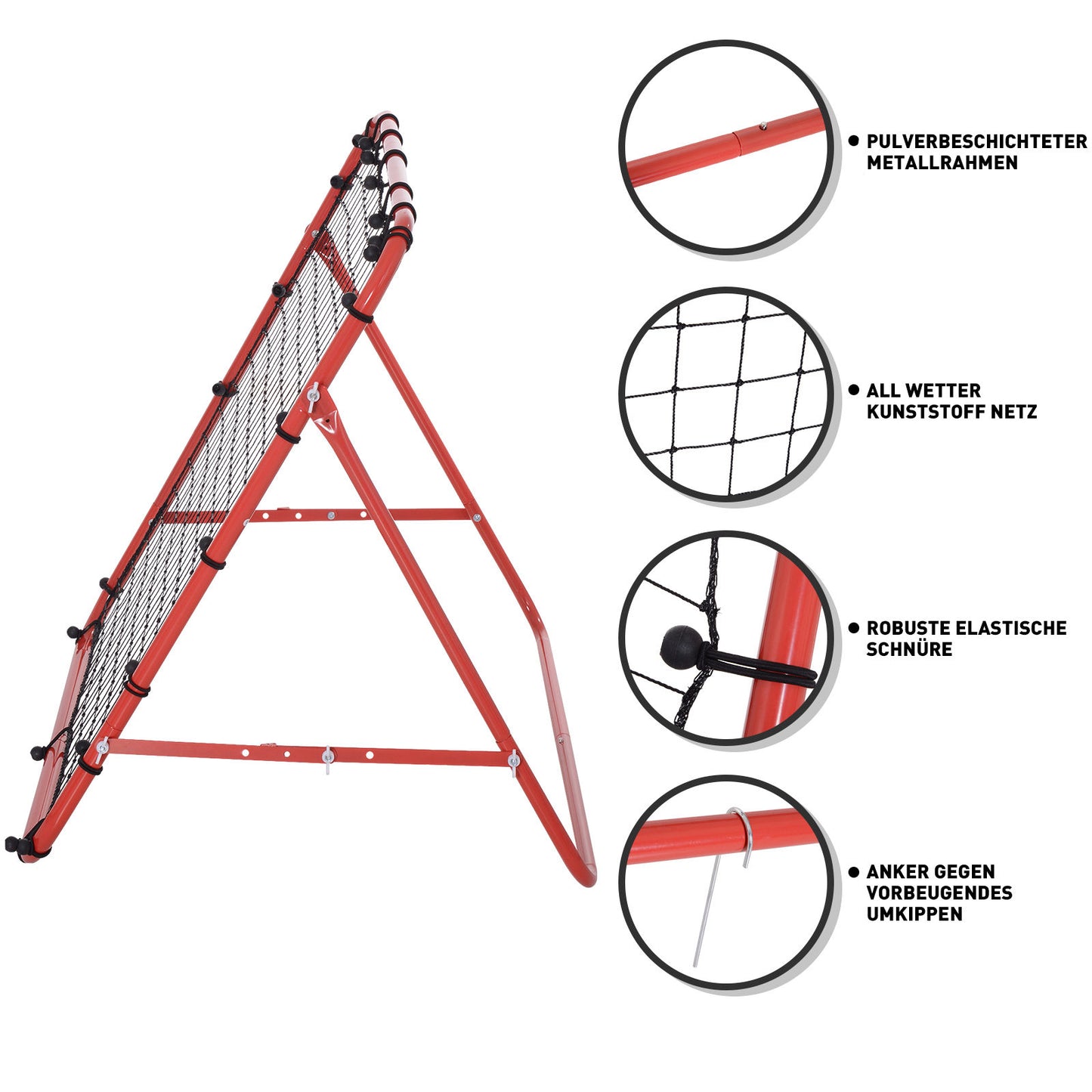 HOMCOM Rebounder für Fußball, 84 x 84 cm Fussball Rebounder mit stufenlos verstellbarem Winkel, Kickback Rückprallwand Fußballtor für Jugendliche Schuss-, Pass- und Ballannahmetraining Rot