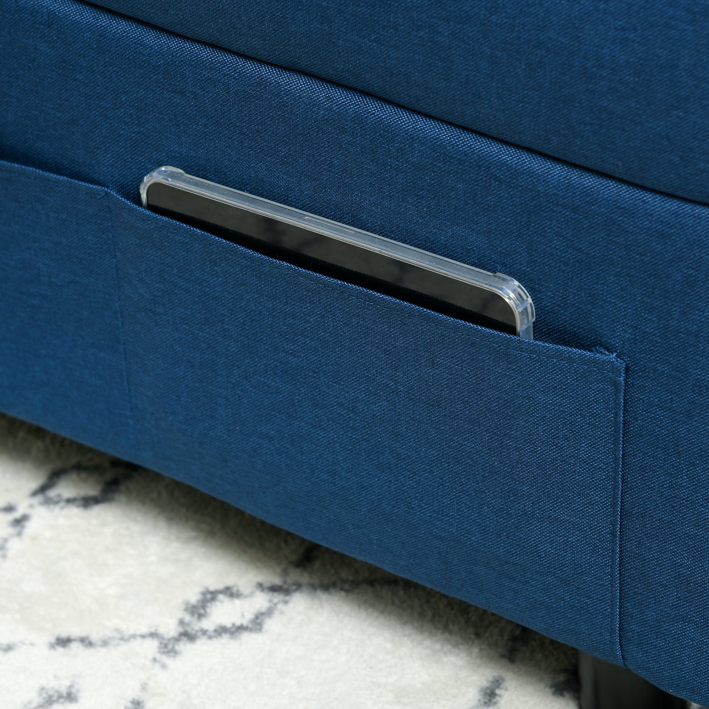 HOMCOM 3-in-1 Klappsessel mit Seitentasche, Gästebett mit Kissen, Verstellbarer Rückenlehne, Bettsessel mit Rollen, Blau