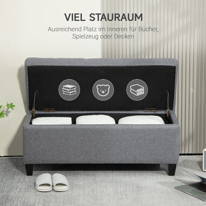 HOMCOM Sitzbank، Polsterbank mit Stauraum، leinenartiges البوليستر، Kautschukholz، 100 × 40 × 44 سم، Hellgrau